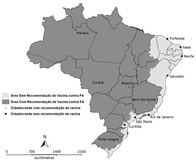 Mapa do Brasil sobre Febre Amarela